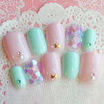 再販♡RUNA♪ミントピンクパステルハートネイルチップ
