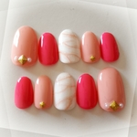 大理石ネイルCoral×Shocking Pink