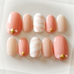大理石ネイルCoral×sheer Beige