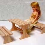 ミニチュア家具・ 桧(ヒノキ)テーブル3点セットB
