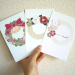 お花リースポストカード＜冬＞【原画は切り絵】