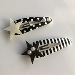 再販⭐️星のドット&ボーダー柄モノトーンヘアピン 2本セット⭐️