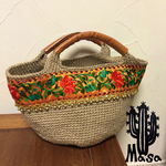 ★再販★麻バッグ★花柄オレンジテープ
