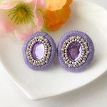 ♡まんまるいビーズ刺繍イヤリング9（ラベンダー）