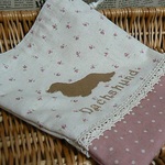 ダックス　シルエット＆肉球刺繍　綿麻巾着袋