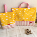 pinkリボン柄×ストライプ♡レッスンバック2点セット。シューズ袋   入園・入学 女の子