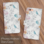 小鳥さんとお花さん iPhone 7 7plus 6 6plus SE 5s 5 5c Xperia 各種アンドロイド対応 手帳型ケース
