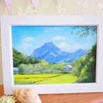 油絵原画『緑の中に』　額縁付き