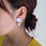 水引とコットンパールのピアス/イヤリング(グリーン)