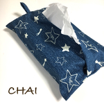 ◇新作◇手描き風の星柄デニムの ティッシュボックスカバー 