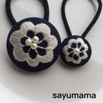 再販♡親子でお揃い♡刺繍くるみボタンのヘアゴム