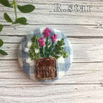 ラベンダー シロツメクサ 刺繍ブローチ 