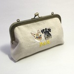 roi-ma-ma様オーダー品☆猫と犬の手刺繍で通帳も入るがま口ポーチ