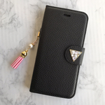 iPhone6 6s iPhone5 5s iPhoneSE  携帯 ケース カバー  おしゃれ  かわいい 黒 アイフォン6 アイフォン5 手帳  レザー タッセル フリンジ スワロ スマホ