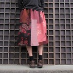 着物リメイク*ギャザースカート*赤の裾に華