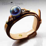 【cosmic town】1点物 宇宙モチーフガラスブレスレット 本革 ギフトボックス【オパール入り】