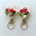 押し花レジンぷっくりハートチャーム イヤリングorピアス