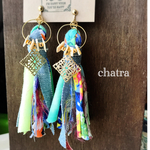再販2♡新作♡rainbowflowerとライトブルーデニムのタッセルイヤリング