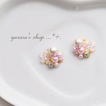 ☆194春色ビジューピアス お花とコットンパール