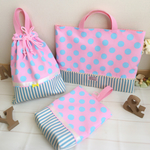 pink パステル♡ドット×ストライプ♡レッスンバック 3点セット。 シューズ袋 お着替え袋  入園・入学 女の子