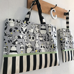 モノトーンパンダ♪ネーム付レッスンバッグ＆シューズバッグセット①