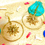 18k 太陽 モチーフ フープ リング ゴールド ピアス イヤリング変更可能