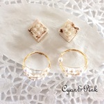 【送料無料】限定1個　✨春夏新色✨　❤️２way!グラデーションスクエア＆バブルパールの樹脂ポストピアス/バネ式イヤリング❤️