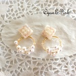 【送料無料】限定1個　✨春夏新色✨ラベンダーパープル　❤️２way!グラデーションスクエア＆バブルパールのピアス/イヤリング❤️