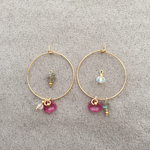 ✴︎半貴石ラブラドライトとチェコ花びらとチェコビーズのフープピアス✴︎✴︎✴︎3.9