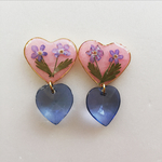 押し花レジンダブルハート イヤリングorピアス