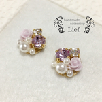 送料無料☆パープルローズのビジューピアス