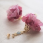 ダイヤとお花ピアス（ローズピンク）