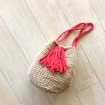 ｛再販31｝《受注生産》ベージュと赤 2wayショルダーバッグ 麻ひもとフックドゥ