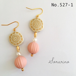 No.S27-1 ピンク×アンティーク 可愛いおおぶりピアス