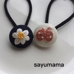 ♡kids♡刺繍くるみボタンのヘアゴム