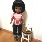 betsy のお洋服　細ボーダーTとロングデニムの２点セット