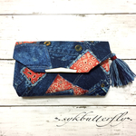 ✾長財布✾通帳ケース タッセル付き♡デニムバンダナパッチワーク柄(ライトデニム)