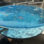 訳あり！キラキラビーチ ミニ   シェル波紋ガラスサイドテーブル丸 〜Minamo〜