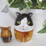 猫親子マトリョーシカ(大×小）　白黒×茶トラ