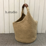 再販　革巻きバスケット麻ひもバッグ