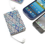 立体造形モバイルバッテリー（ブルーモロッコタイル）〔全機種対応・ケーブル内蔵・5000mAh〕【ラッピング対応】