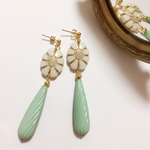アンティークフラワー×ミントグリーン 大ぶりピアス