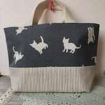シルエット猫とストライプ トートバッグ