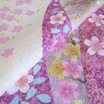 🐇白練色 京友禅 銀通し桜模様 正絹 丹後ちりめん No.36-5 右後ろ袖下部分【50cm×40cm】振袖仮絵羽の解き 和布 生地 はぎれ リメイク素材 silk100%