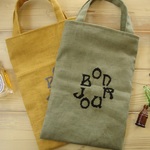 bonjour刺繍の縦長ミニトートバッグ-グリーン-