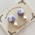 サクラ咲く♡紫刺繍のピアス・イヤリング