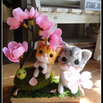＊お花見２匹のねこちゃん②　置物　＊