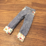 【再販】裾折パンツ デニム風×花柄①  ブライス リカちゃん ぐらのら