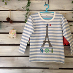 再販!お名前入り☆エッフェル塔×ボーダー☆パリ気分のオーガニックコットンTシャツ