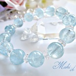 【Mさまご予約品】*大粒♡宝石質アクアマリン*透明幸せなブレスレット＊ パワーストーン＊